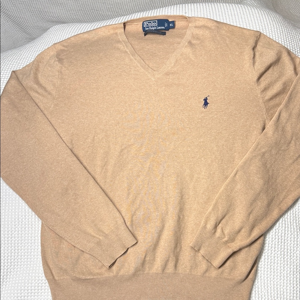 Polo by Ralph Lauren Men's Camel Pima Cotton V-Neck Sweater - XL